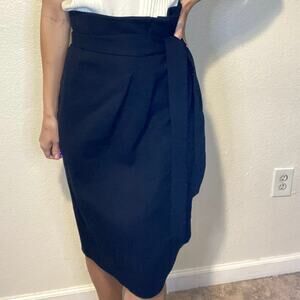Magaschoni Classic Wool Pencil Skirt W/ Tie Classy Work Party